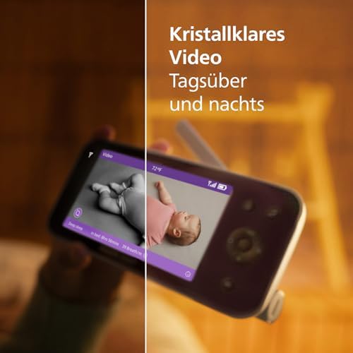 PHILIPS Avent Premium Connected Babyphone mit App - 1080 px HD-Kamera, Schlaf- & Atemtracking mit KI, Schrei-Interpretation, Dekra-Zertifiziert für höchste Cybersicherheit, Wandhalterung, SCD974/26