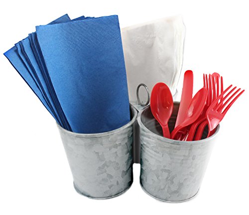 Galvanized 3 Metal Bucket Caddy 4" Planter Farmhouse Style With Hanger In Center Great for Gardening, Containing Beverages, and Organizing Utensils by Well Pack Box - Thumbnail 3