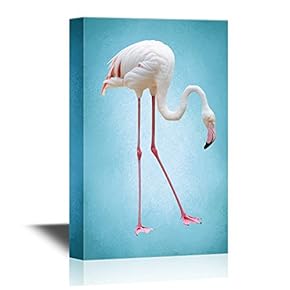 Canvas Wall Art - White Flamingo Illustration on Light Blue Background - Gallery Wrap Modern Home Art | Ready to Hang - 12x18 inches