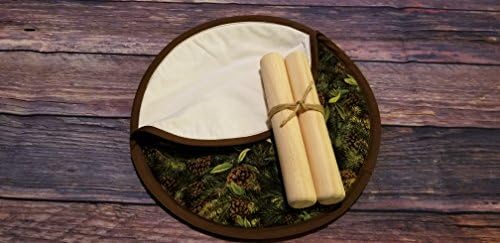 Handmade Wood Bolillo. Set of 2 w/Christmas Winter Foilage Tortilla Warmer | 8 inch Rolling Pin
