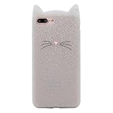 iPhone 7 Plus Case, MC Fashion Cute 3D Beige Glitter MEOW Party Cat Kitty Whiskers Protective Soft Case Skin for Apple iPhone 7 Plus (2016) (Cat Whisker-Glitter)
