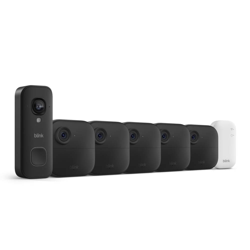 Blink Outdoor 4 and Wired Doorbell 2K+ (newest model) — Two-year battery 1080p cameras and 2K hardwired doorbell. Sync Module