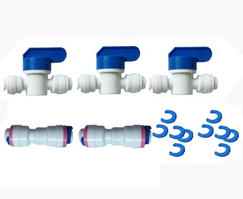 Neeshow Equal Straight OD Tube Ball Valve, Check Valve Quick Connect Fitting 1/4-Inch by 1/4-Inch OD Valve Start RO Water System Set Of 5