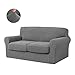 CHUN YI 3 Pieces Stretch Loveseat Sofa Cover for 2 Seater Couch, Washable Soft Sofa Slipcover with 2 Separate Seat Cushion Covers for Dogs, Checks Spandex Jacquard Fabric, Medium, Light Gray