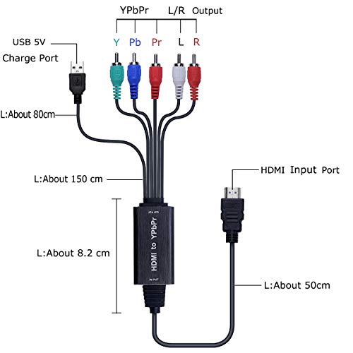 HDMI to Component Converter Cable, HDMI to YPbPr Converter, HDMI to 5RCA RGB Converter Supports 4K Video Audio Converter Adapter HDMI V1.4 for DVD, PSP, Xbox 360, PS2, Nintendo NGC, Etc - Thumbnail 2