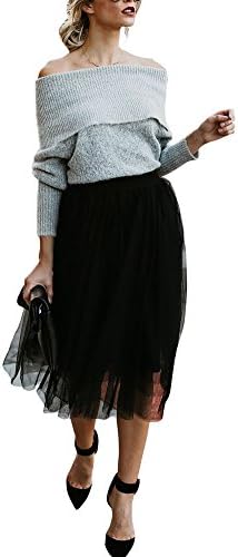 Luluka Women's Tutu A Line Knee Length Elastic Waistband Tulle Skirt