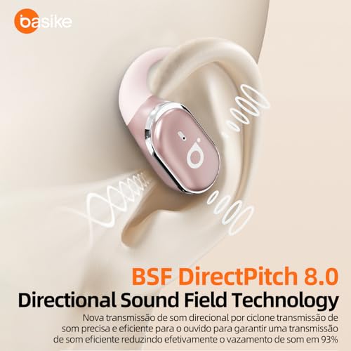 Fone De Ouvido Bluetooth Esportes, Basike T6, IPX5/OWS Fone de Ouvido Estéreo Hi-Fi, Suporta Chamadas de Voz, 60 Horas em Standby Para Corrida e Exercícios ao Ar Livre (Ouro Posa)