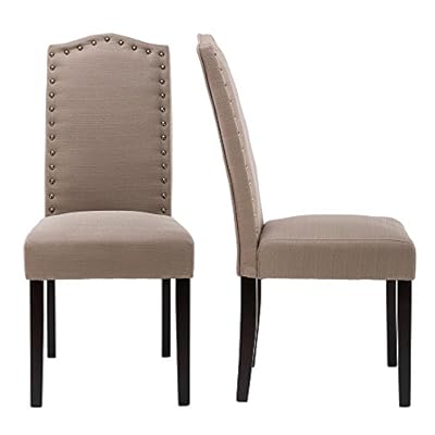 LSSBOUGHT Set of 2 Luxurious Fabric Dining Chairs with Copper Nails and Solid Wood Legs (Light Gray) 41DoJSIJV L