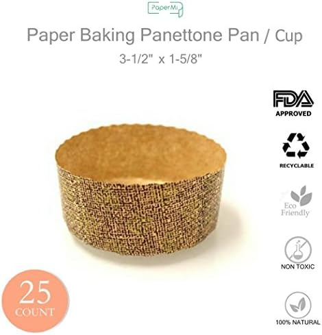 Paper Muffin Cupcake Mold, Disposable Baking Cup Panettone mold 25ct, Non-Stick Mold, All Natural FDA Approved, Providing a Beautiful Display for Serving Baked Goods (3-1/2”x1-5/8")
