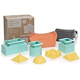 Beach Sand & Snow Castle Building Kit, 9-Piece Brick Maker and Toy Set, Construction Shape Molds for Girls and Boys Summer & Winter Fun for Toddlers to Teens and Adults, with Mesh Carrying Case