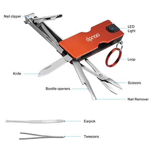 Dpnao Multitool Nail Clippers Pocket Nail File Folding Knife with Scissors Tweezers Flashlight Stainless Steel - Thumbnail 2