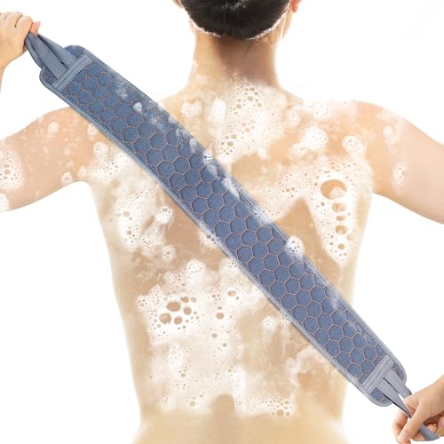 Culture Gifts 39.37 Inch Exfoliating Back Scrubber with Handles, Extended Exfoliating Back Scrubber for Shower, Soft Double-Sided Body Exfoliator for Deep Cleaning Your Skin for Men & Women, Blue