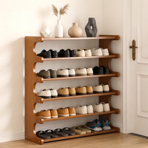 Zapatera Organizador, 6 Niveles, Con Capacidad Para 20-24 Pares de Zapatos, Zapatero de Bambú, Ideal Para Pasillos, Corredores y Entradas, 68 * 20 * 82CM