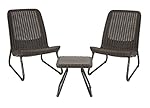 Keter Rio 3 Pc All Weather Outdoor Patio Garden Conversation Chair & Table Set Furniture, Brown