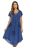 Riviera Sun Lace Up Acid Wash Embroidered Dress Short Sleeve Dresses for Women