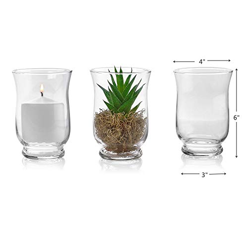 Set of 3 Glass Hurricane Vases 6 Inch Tall x 4 Inch Opening - Multi-use: Pillar Candle Holder, Flower Vase - Perfect as a Wedding Centerpieces, Home Decoration