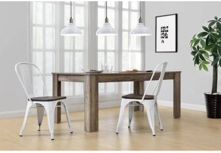 Fusion Metal Dining Chair with Wood Seat, Set of 2, White