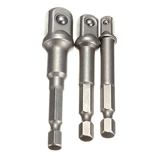 3pc Socket Adaptor Set 1/4 3/8 1/2 Inch Cordless Hex Drill Bit