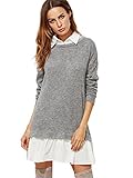 SheIn Women's Contrast Collar and Hem Color Block 2 in 1 Basic Sweater Dress