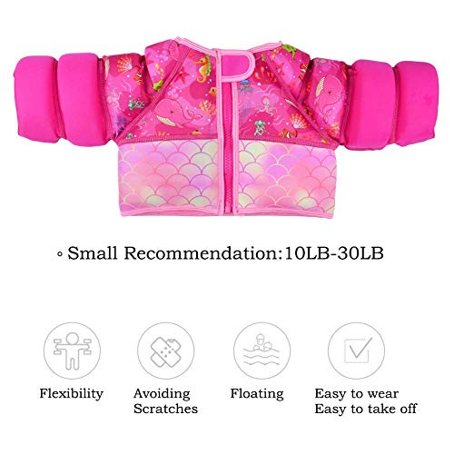 Swimming Jacket for Kids Child Girls Swim Vest Flotation Device Buoyancy Toddler Beautiful Mermaid Pattern Suitable for Girls, 20-33lbs (S) Pink - Thumbnail 4