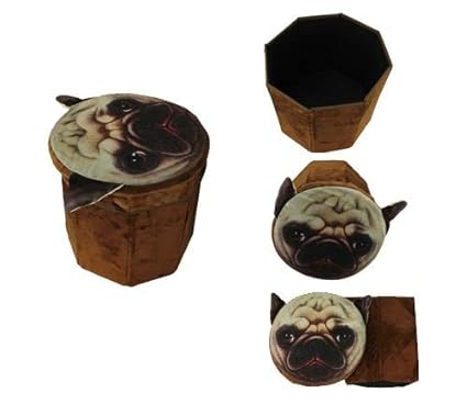AVMART Foldable & Portable Brown Bull Dog 2 in One Storage Box, Laundry Organiser Cum Sitting Stool with Lid Cover Easy to Carry Anywhere (30x30Cm)
