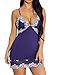 Mathea Women's Sexy Lace Lingerie Sleepwear Chemises V-Neck Full Slip Babydoll Nightgown (Navy Blue, S)