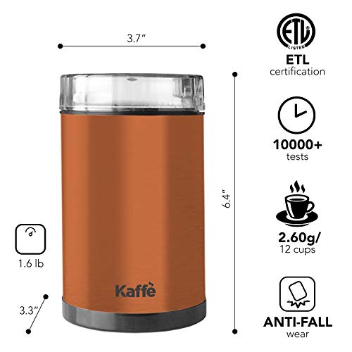 KF2030 Electric Coffee Grinder by Kaffe - 3oz Capacity with Easy On/Off Button. Cleaning Brush Included! (Copper) - Thumbnail 2