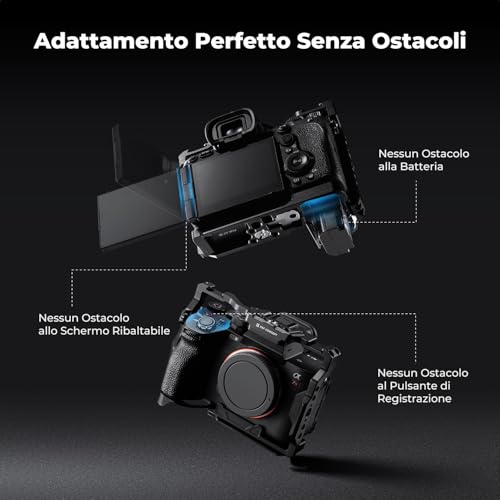 K&F CONCEPT Alpha 7 III/7 IV/7 Ⅴ/7R III/7R Ⅴ Cage, Gabbia per Fotocamera per Sony Alpha 7 III/7 IV/7 Ⅴ/7R III/7R Ⅴ con Piastra a Sgancio Rapido Integrata per Arca, Guida NATO, Filettature da 3/8“