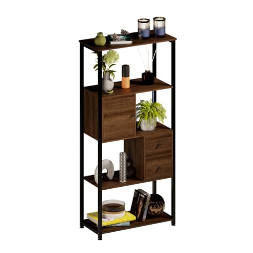 MUBSON Estante Organizador de 4 Repisas con Cajones Organizadores para Sala, Recamara o Estudio. Librero Minimalista Greto con Altura de 158 cm. Estanteria. Bookshelf Decor. Shelf Organizer