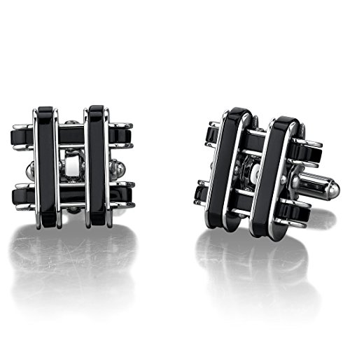 Stainless Steel Cufflinks for Men with Black Resin Inlay