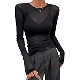 Avanova Women Mesh Sheer Long Sleeve Top See Through Sexy Going Out Shirts