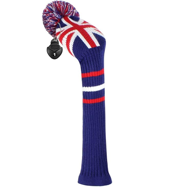 Knit Driver Woods Golf Club Head Cover, 1pcs Pack, Fit Driver(460cc), with Rotating Number Tag (UK Stripes)