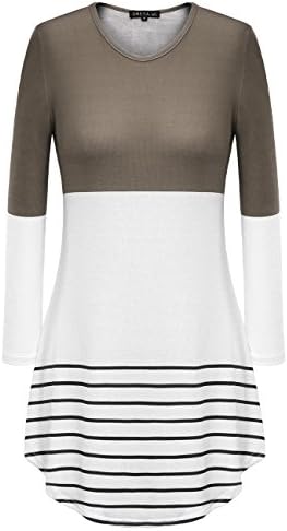 OMEYA WL Women's Color Block Striped 3/4 Sleeve Crewneck Patchwork T-shirt Loose Tunic Tops (XL, Gray)