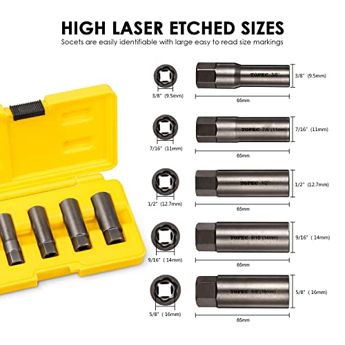 TOPEC 5Piece Spiral Type Deep Extractor Set, Spark Plug Easyout Set, for Removing Deeply