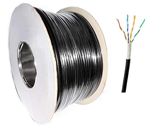 RosenetSys Premium Double Jacket 'Tough' 100 Metres Cat5e UTP External SOLID COPPER Lined Network Cable Outdoor Coiled Reel BLACK Cat 5e (100m)