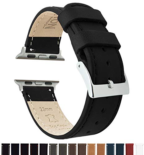 Barton Leather Watch Bands Compatible with All Apple Watch Models - 42mm Black Leather & Stitching