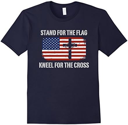 Mens Patriotic Stand For The Flag Kneel For The Cross T-Shirt Medium Navy