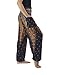 Lannaclothesdesign Women's Smocked Peacock Pants Comfortable Thai Pants Regular Black