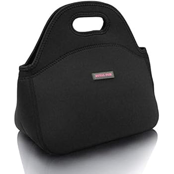 ROYALFAIR Neoprene Lunch Bag Tote Reusable Healthy Lunch Bags for Girls Zipper Close (Black 3)