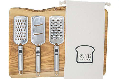 Set of 3 Professional Stainless Steel Zester-Graters for Cheese, Vegetables, Citrus & Chocolate, with Fabric Bag - Coarse, Fine & Mandolin/Slicer - Thumbnail 5
