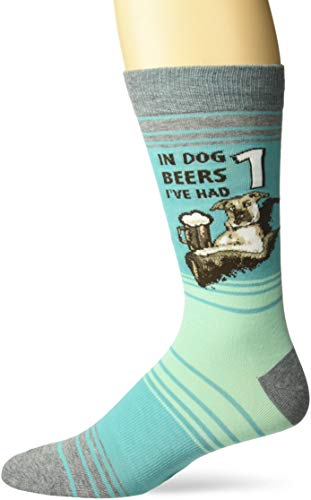 K. Bell Men's Play On Words Novelty Crew Socks, Turquoise (Dog Beers), Shoe Size: 6-12