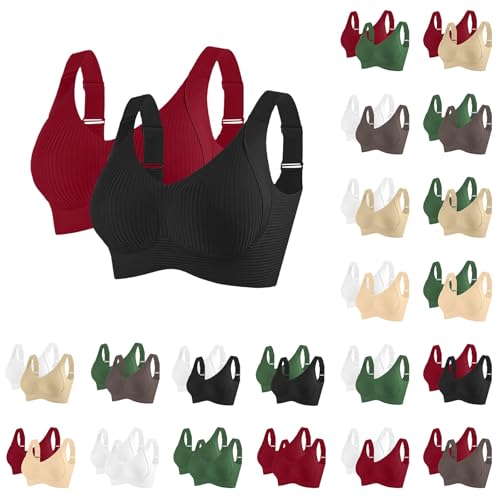 FGUUTYM 2Pc Women's Sports Bras Wireless Push Up Support Bras Seamless Wide Strap Adjustable Bralette Full Coverage Cup Bra Comfort Breathable Underwear Sleepbras Ladies Everyday Bralettes M-5Xl