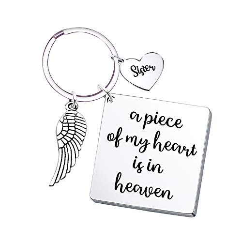 Sister Memorial Keychain Angel Wing- A Piece of My Heart is in Heaven- Remembrance Sympathy Gift