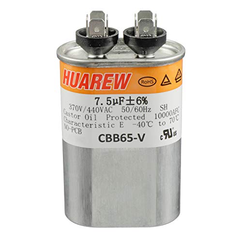 HUAREW 7.5 uF MFD ±6% 370/440 VAC CBB65 Oval Run Start Capacitor for Fan Start and Cool or Heat Pump Air Conditione or AC Motor Run: Industrial & Scientific