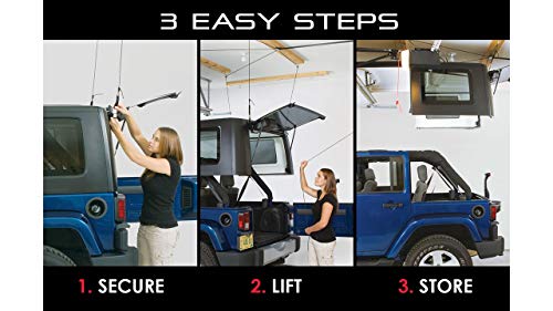 HARKEN - Hardtop Overhead Garage Storage Hoist for Jeep Wrangler and Ford Bronco, Self-Leveling, Safe Anti-Drop System, Easy One-Person Operation, (Bonus T Knobs for Quick Hard Top Removal) - Image 6