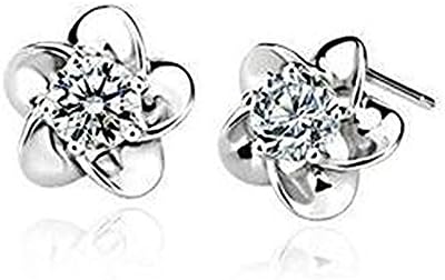 Silver Plated Cute Plum Blossom Flower class Cubic Zircon Crystal Stud Earrings