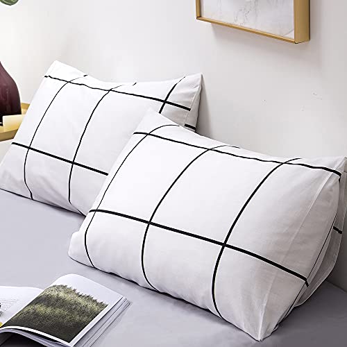 CLOTHKNOW White Plaid Comforter Set Queen White Bedding Comforter Sets