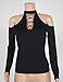 VintageRose Womens Black Lace-up Cold Shoulder T-shirt Tops Black S
