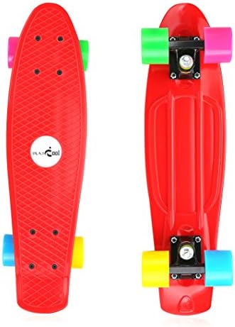 Blascool Cruiser Skateboard With Four Colorful Wheels, Mini Retro Plastic Skate Board, 22 Inch High Impact-Resistant. 200lb Max Load. Perfect Christmas Gift for Kids Teenager. (Red)