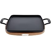 All-Clad Cast Iron Enameled Square Griddle with Acacia Trivet 11 Inch Induction Oven Broiler Safe 650F Pots and Pans, Cookware Black